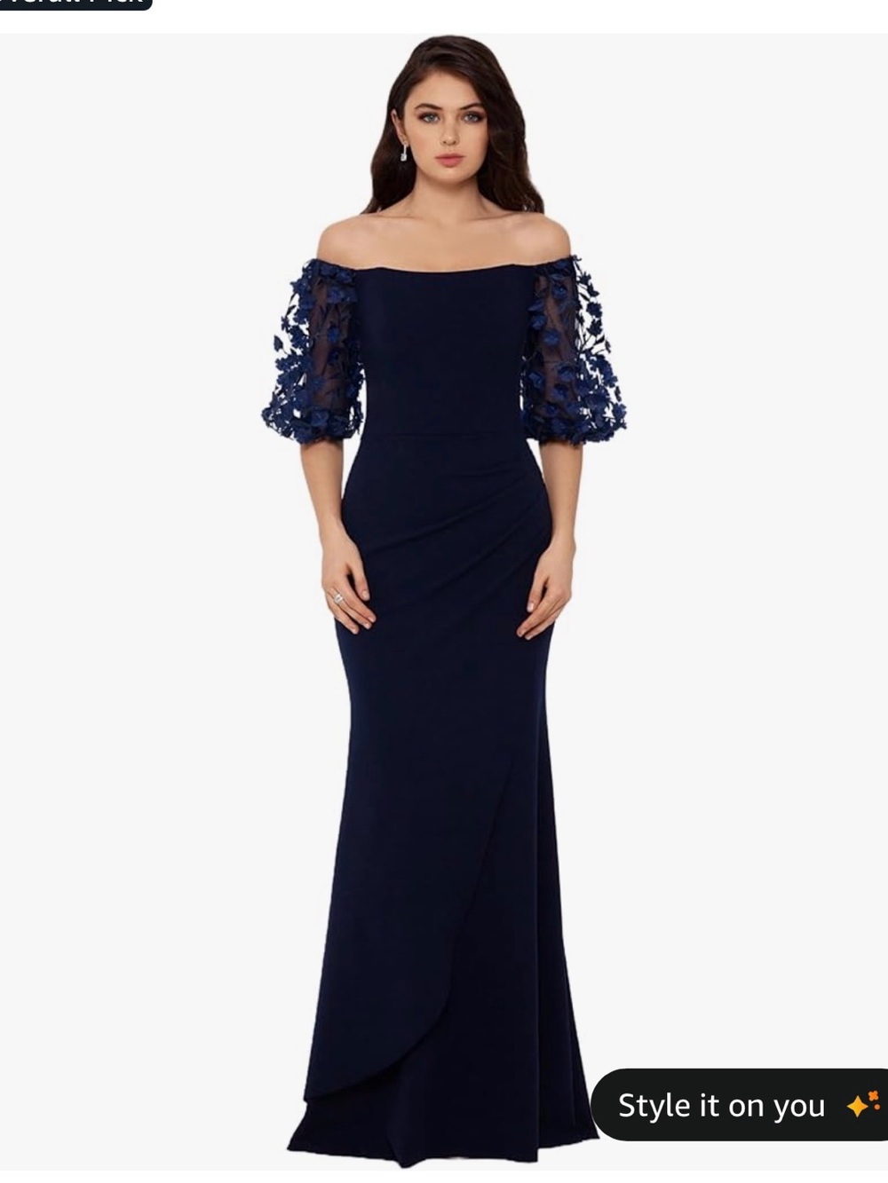 Xscape Navy Blue off shoulder High-Low Skirt with puff sleeves. New w/tags sz12P